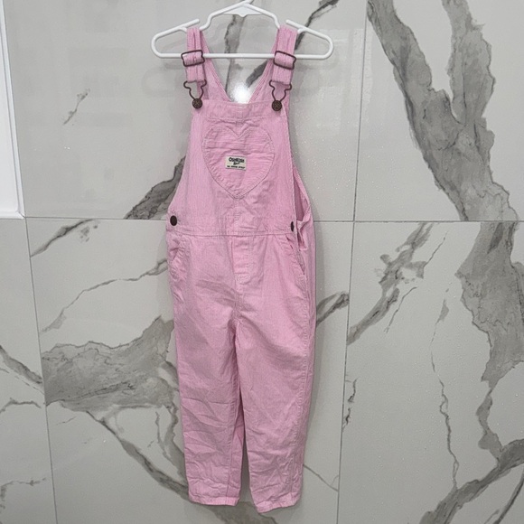 OshKosh B'gosh Other - OshKosh B'gosh Light Pink Stripped Heart Overalls Size 5